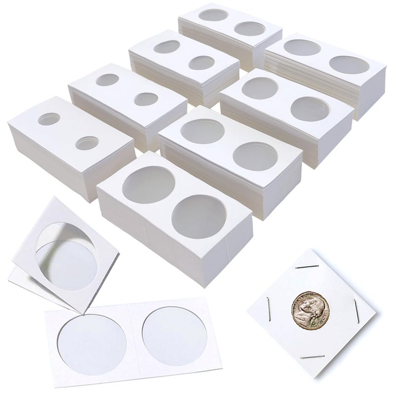Unixing 400PCS Coin Flip Mega Assortment Cardboard Coin Flips 2x2 Coin Holder Flip Mega Assortment 2 by 2 Inch for Coin Collection Supplies (6 Sizes) - Image 1